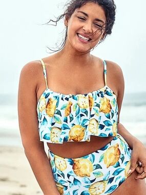 Cupshe Leaf And Lemon Print Flounce Bikini Top and High Waist Bottom